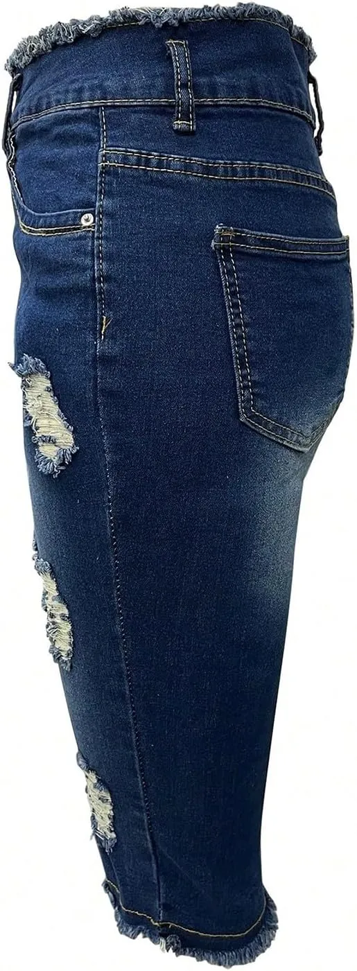 midelxp Capri Jeans for Women Stretch Low Rise Ripped Jeans with Pockets Sexy Skinny Distressed Denim Capris Y2k Crop Pants