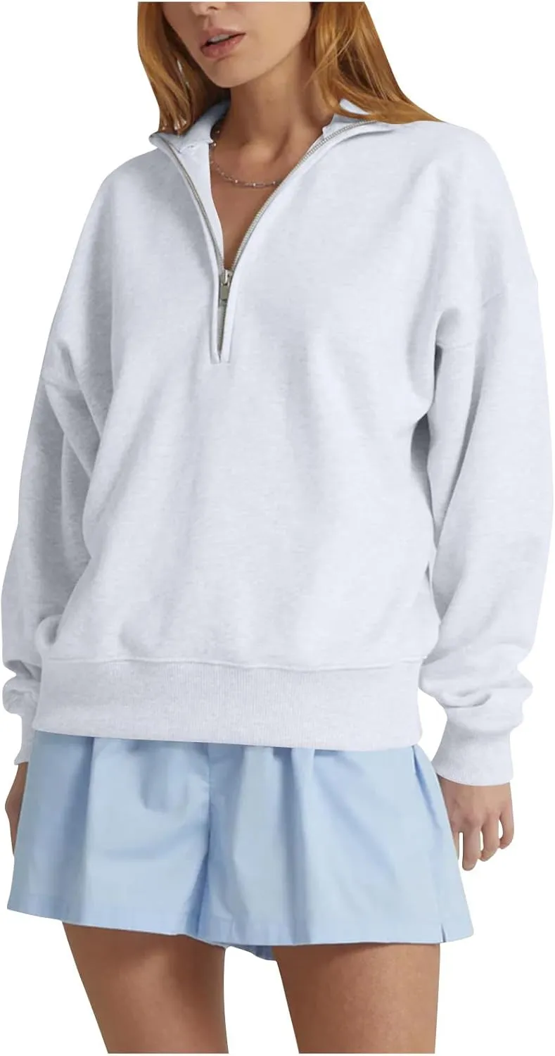 midelxp Womens Casual Half Zip Sweatshirts Solid Long Sleeve Fleece Hoodie Y2k Clothes Teen Girls Fall 1/4 Zip Pullover Tops