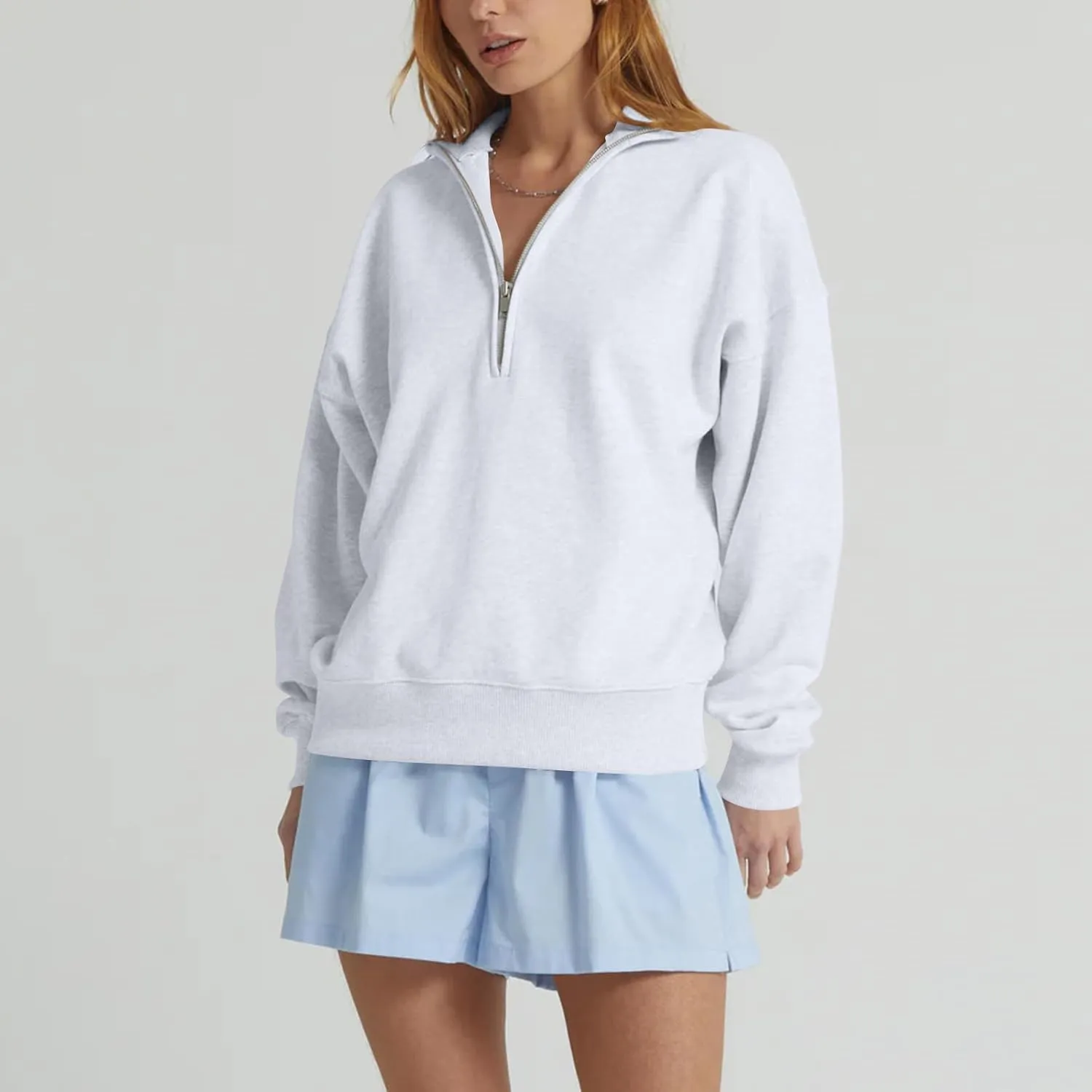 midelxp Womens Casual Half Zip Sweatshirts Solid Long Sleeve Fleece Hoodie Y2k Clothes Teen Girls Fall 1/4 Zip Pullover Tops