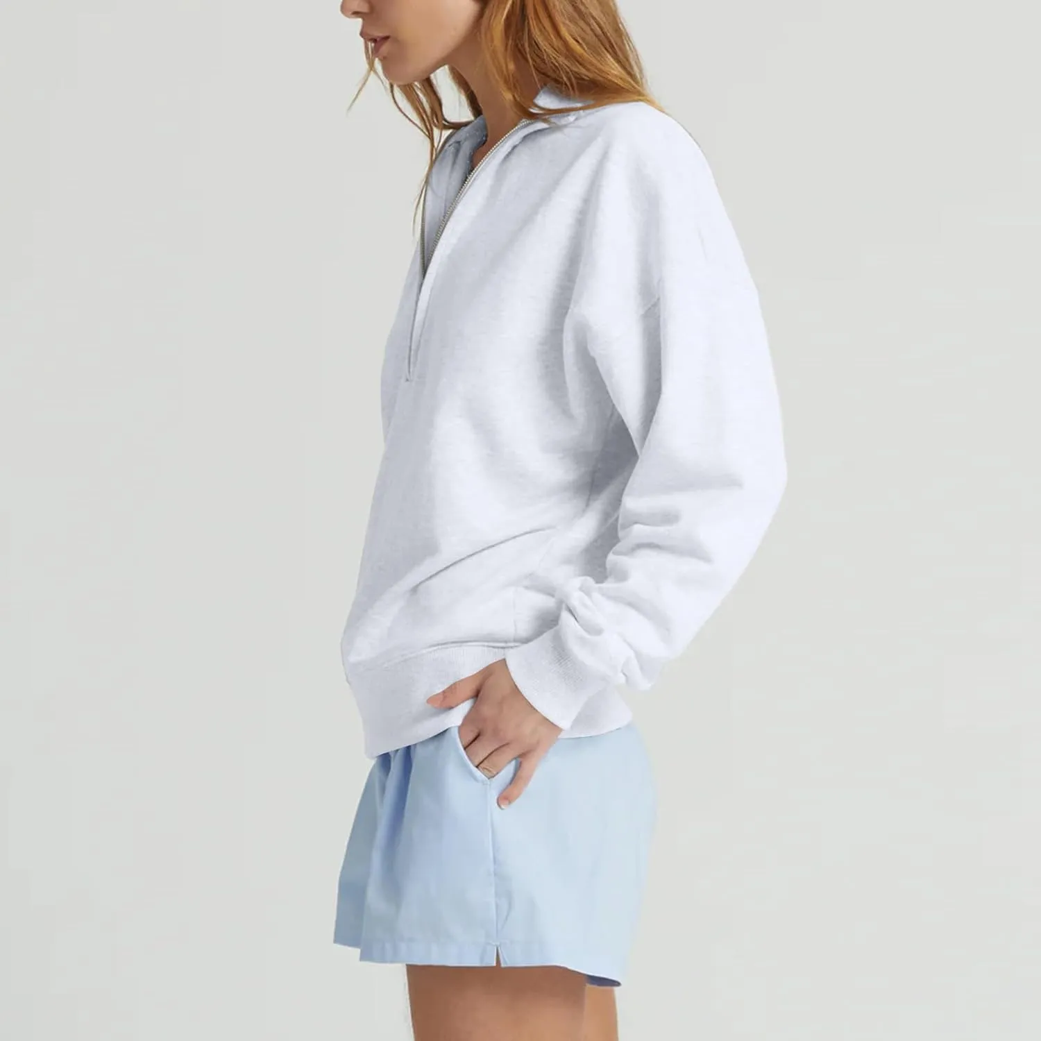midelxp Womens Casual Half Zip Sweatshirts Solid Long Sleeve Fleece Hoodie Y2k Clothes Teen Girls Fall 1/4 Zip Pullover Tops