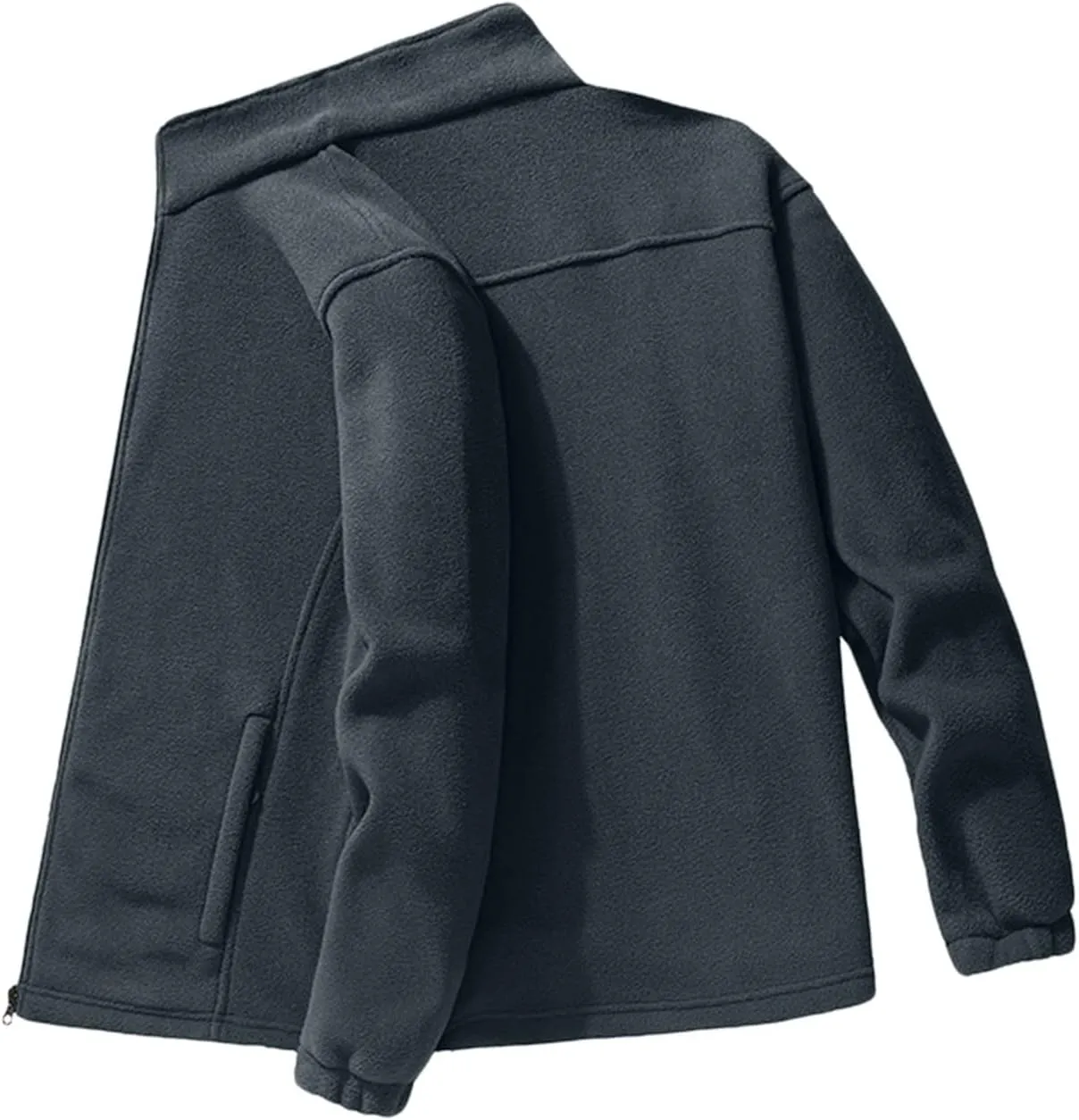 MIDOO Fleece Jacket Mens Full Zip Casual Collar Warm Cardigan Coat Jacket Solid Color Zipper Soft Top Coats for Men Winter
