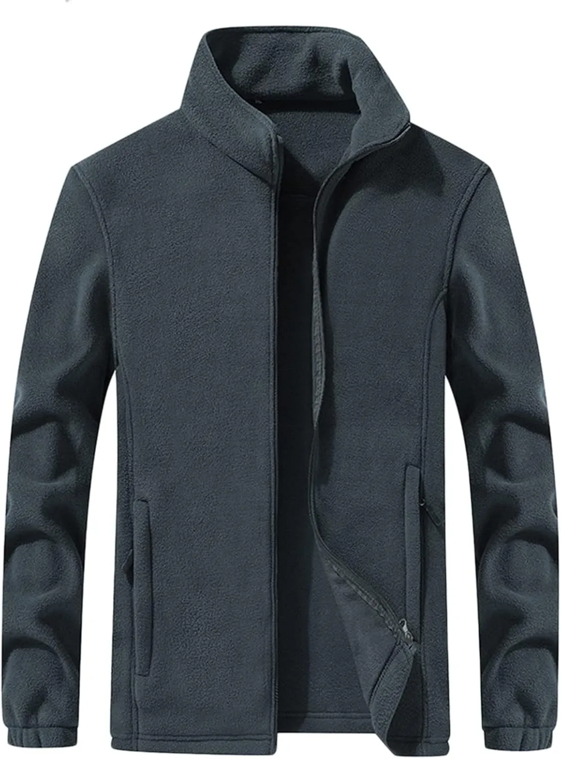 MIDOO Fleece Jacket Mens Full Zip Casual Collar Warm Cardigan Coat Jacket Solid Color Zipper Soft Top Coats for Men Winter