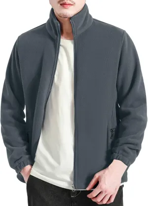 MIDOO Fleece Jacket Mens Full Zip Casual Collar Warm Cardigan Coat Jacket Solid Color Zipper Soft Top Coats for Men Winter