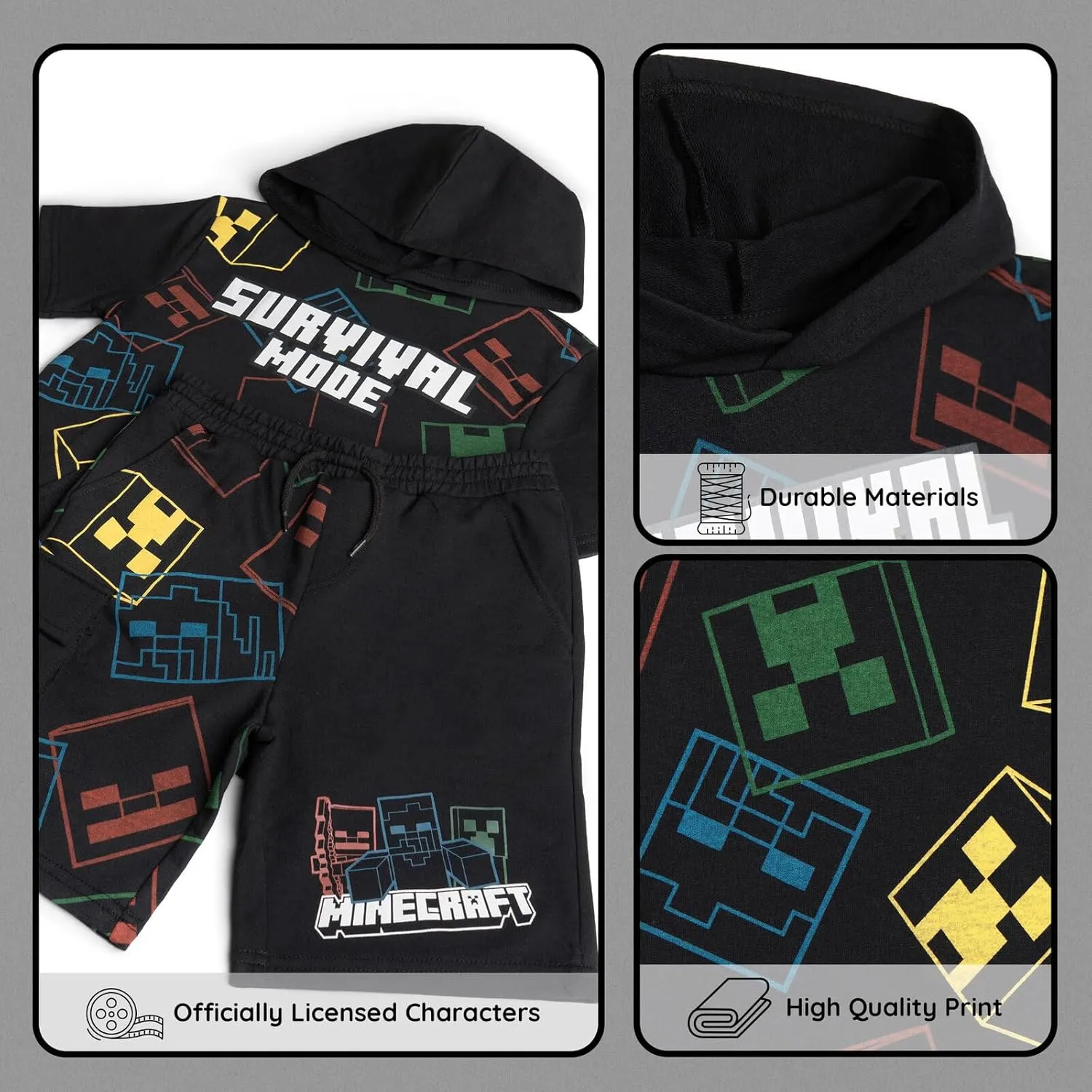 Minecraft French Terry Pullover Hoodie and Shorts Toddler to Big Kid Sizes (4T - 18-20)