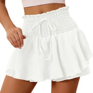 Mini Skirts for Women Summer Boho Cotton Linen Elastic Waist Tiered Ruffle Skorts Vingtage Beach Vacation Skirt