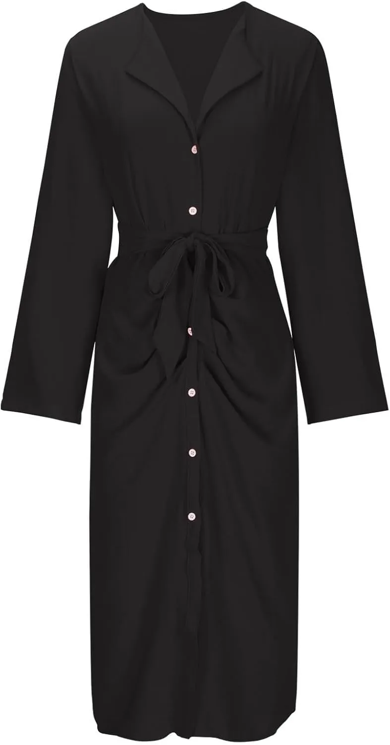 Mother of The Bride Dresses for Women Sexy Elegant Deep V Neck Button Down Tie Waist Business Work Dress Church Outfits