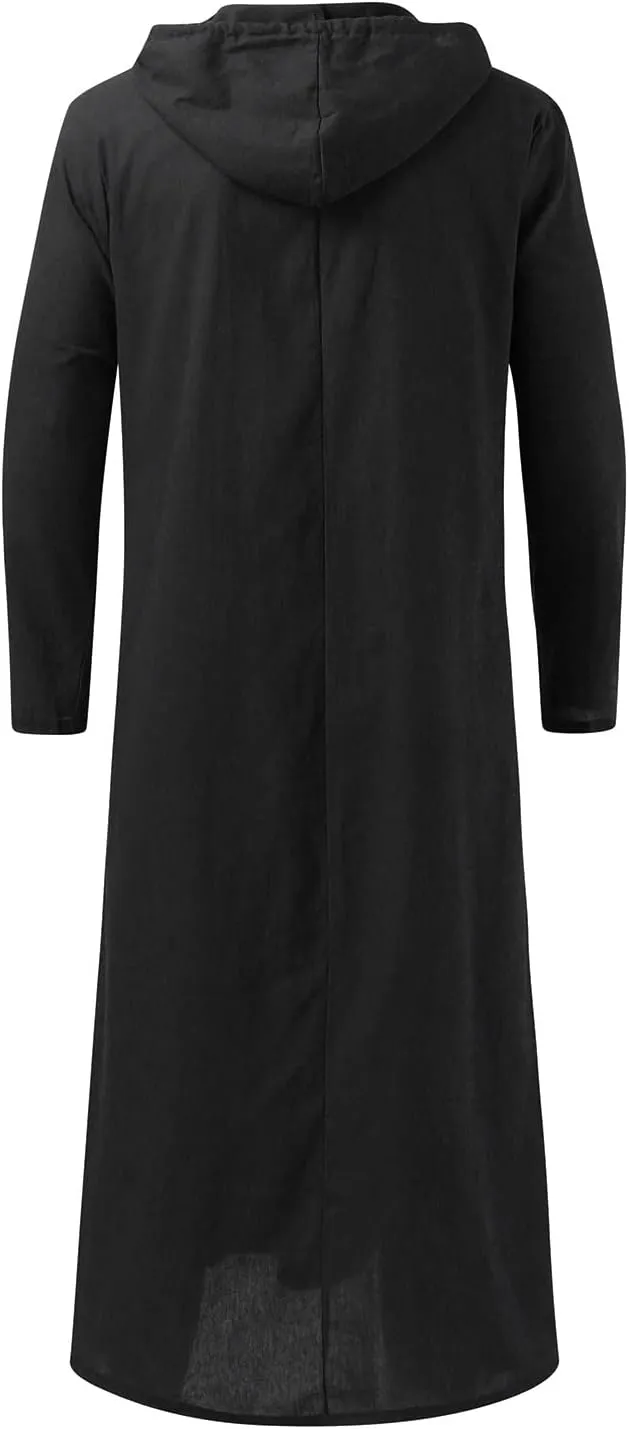Muslim Thobe for Men Shirts Hoodie Kaftan Casual Button Down Henley Shirt Modest Long Sleeve Gown Eid Islamic Jubbah
