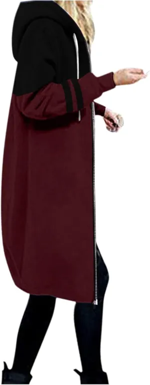 Muyise Women's Casual 2023 Zip Up Hoodies Long Tunic Sweatshirt Lightweight Winter Warm Drawstring Hooded Jacket with Pockets