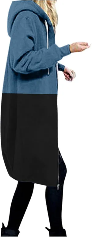 Muyise Women's Zip Up Long Hoodie Jacket Lightweight Tunic Sweatshirt Winter Warm Long Sleeve Hooded Outerwear with Pockets
