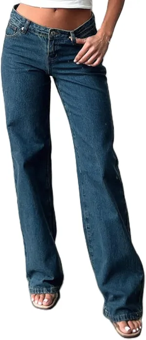 Mxiqqpltky Low Waist Bell Bottom Jeans for Women Y2k Straight Leg Stretch Bootcut Jeans Boyfriend Flare Denim Pants