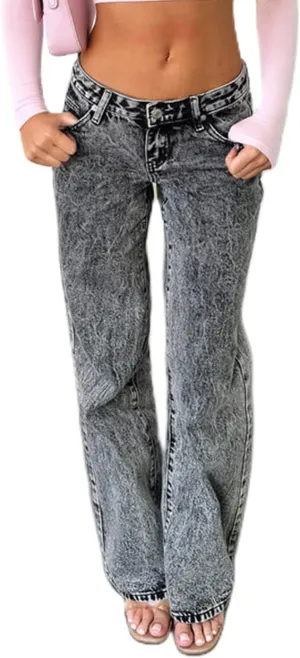 Mxiqqpltky Low Waist Bell Bottom Jeans for Women Y2k Straight Leg Stretch Bootcut Jeans Boyfriend Flare Denim Pants