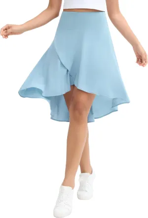Origiwish Women's High Waist Flowy Midi Skirts Asymmetric Ruffle Hem High Low Skorts with Built-in Shorts