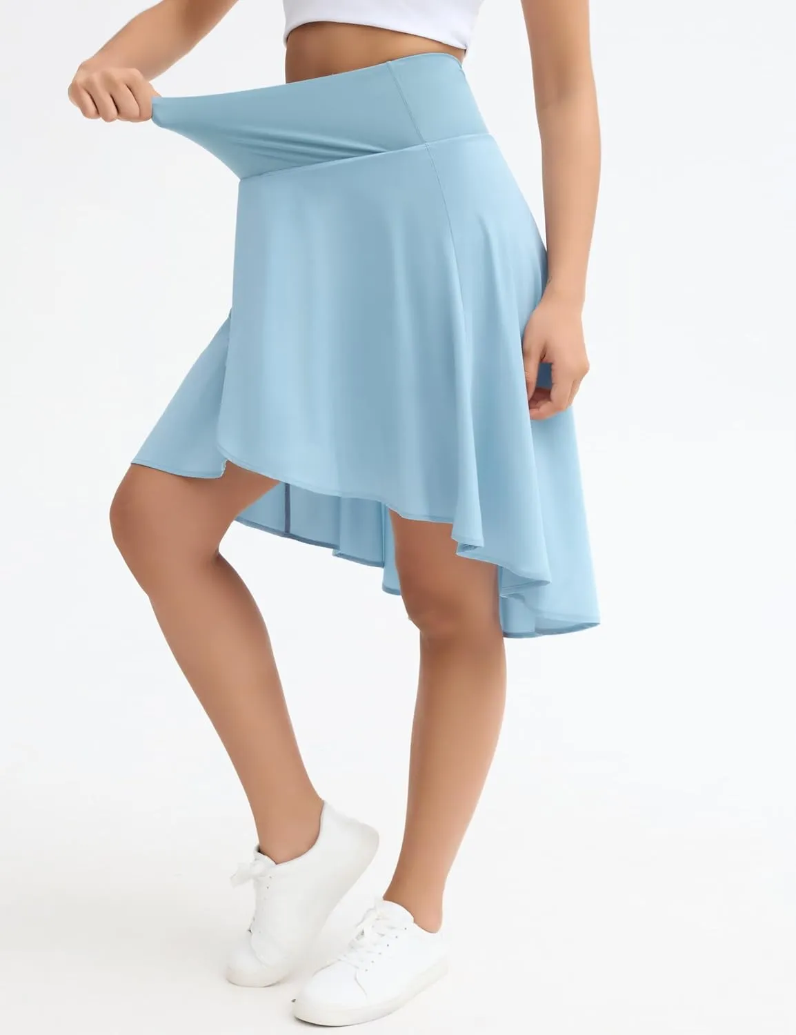 Origiwish Women's High Waist Flowy Midi Skirts Asymmetric Ruffle Hem High Low Skorts with Built-in Shorts
