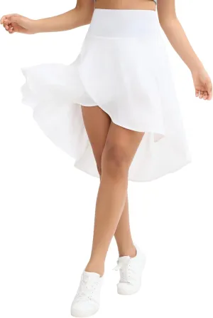 Origiwish Women's High Waist Flowy Midi Skirts Asymmetric Ruffle Hem High Low Skorts with Built-in Shorts