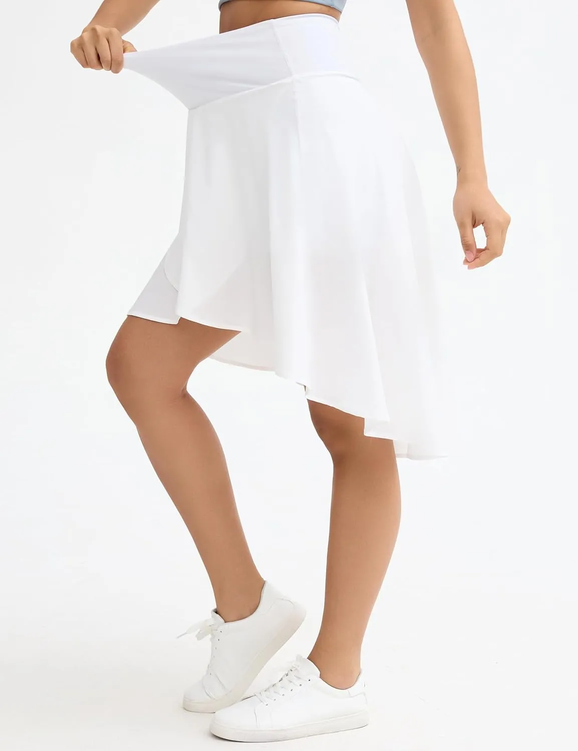 Origiwish Women's High Waist Flowy Midi Skirts Asymmetric Ruffle Hem High Low Skorts with Built-in Shorts