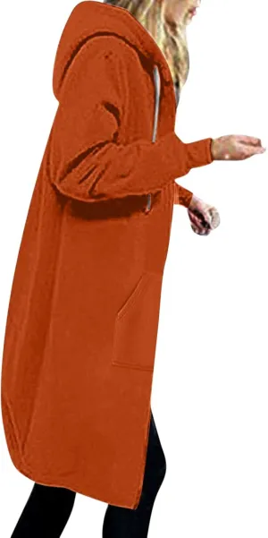 Oversized Hoodies for Women Zip Up Knee Length Tunic Sweatshirts Casual Long Sleeve Spring Hooded Jackets with Pocket