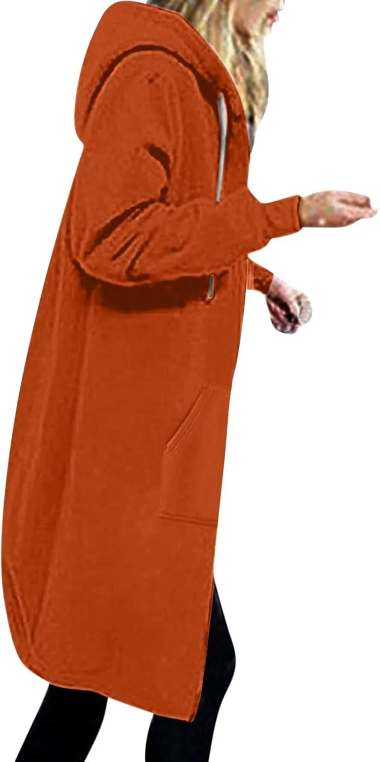 Oversized Hoodies for Women Zip Up Knee Length Tunic Sweatshirts Casual Long Sleeve Spring Hooded Jackets with Pocket