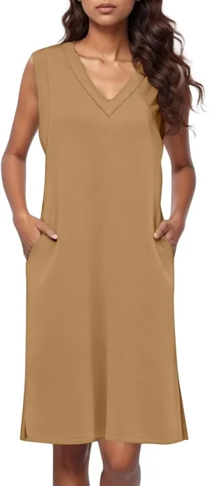 Party Dresses for Women Stetchy Sexy V Neck Sleeveless Knee Length Cocktail Dress Wedding Guest Loose Beachy Outfits