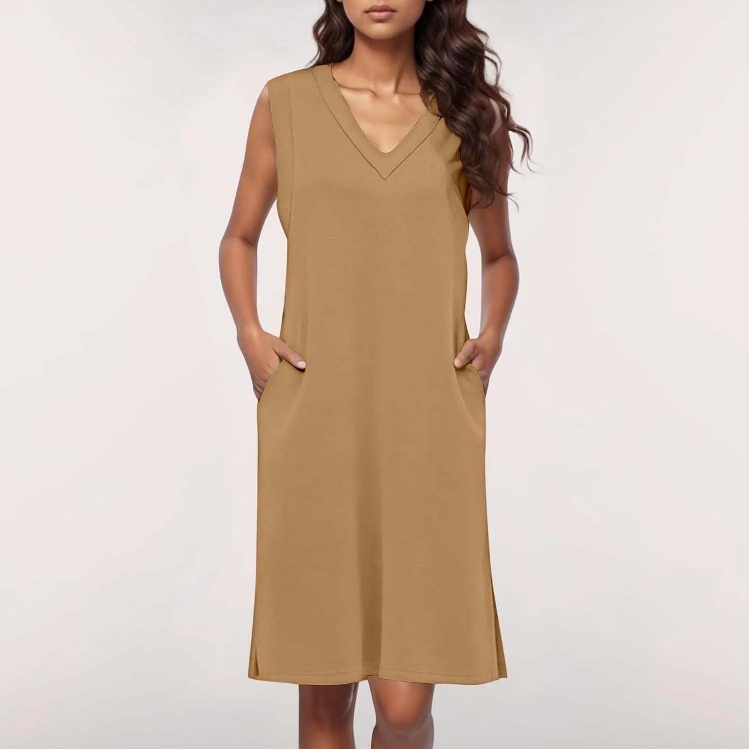 Party Dresses for Women Stetchy Sexy V Neck Sleeveless Knee Length Cocktail Dress Wedding Guest Loose Beachy Outfits