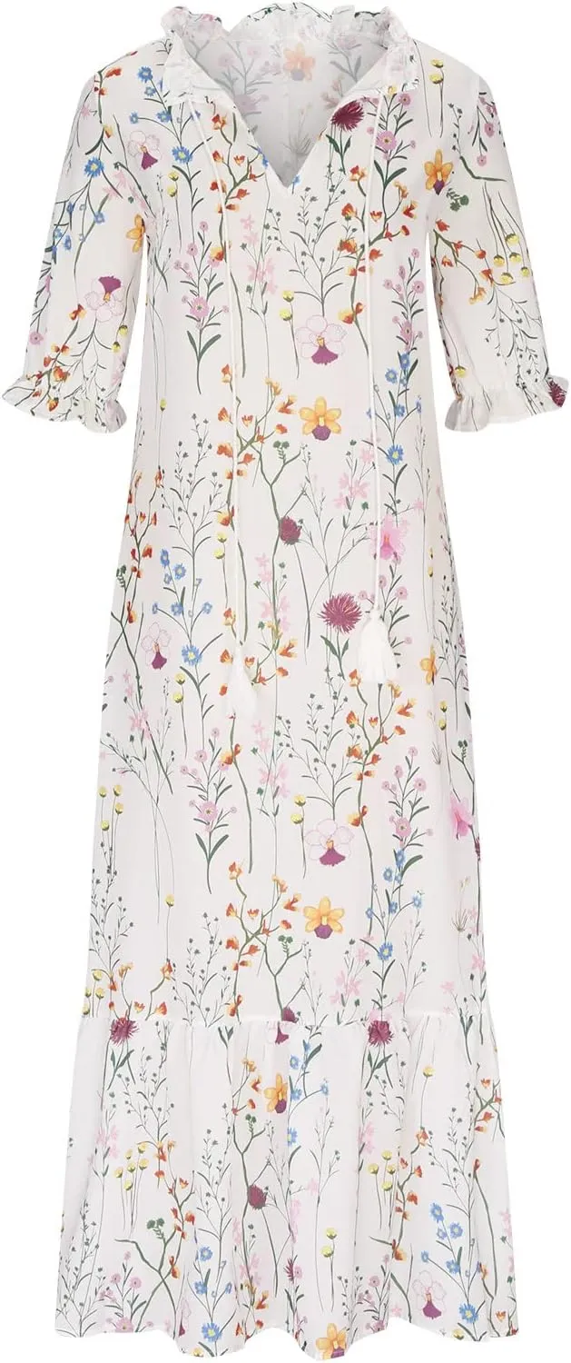 Party Dresses for Women Summer Short Sleeved V Neck Printed Dress Temperament Versatile Spring Layer Skirt