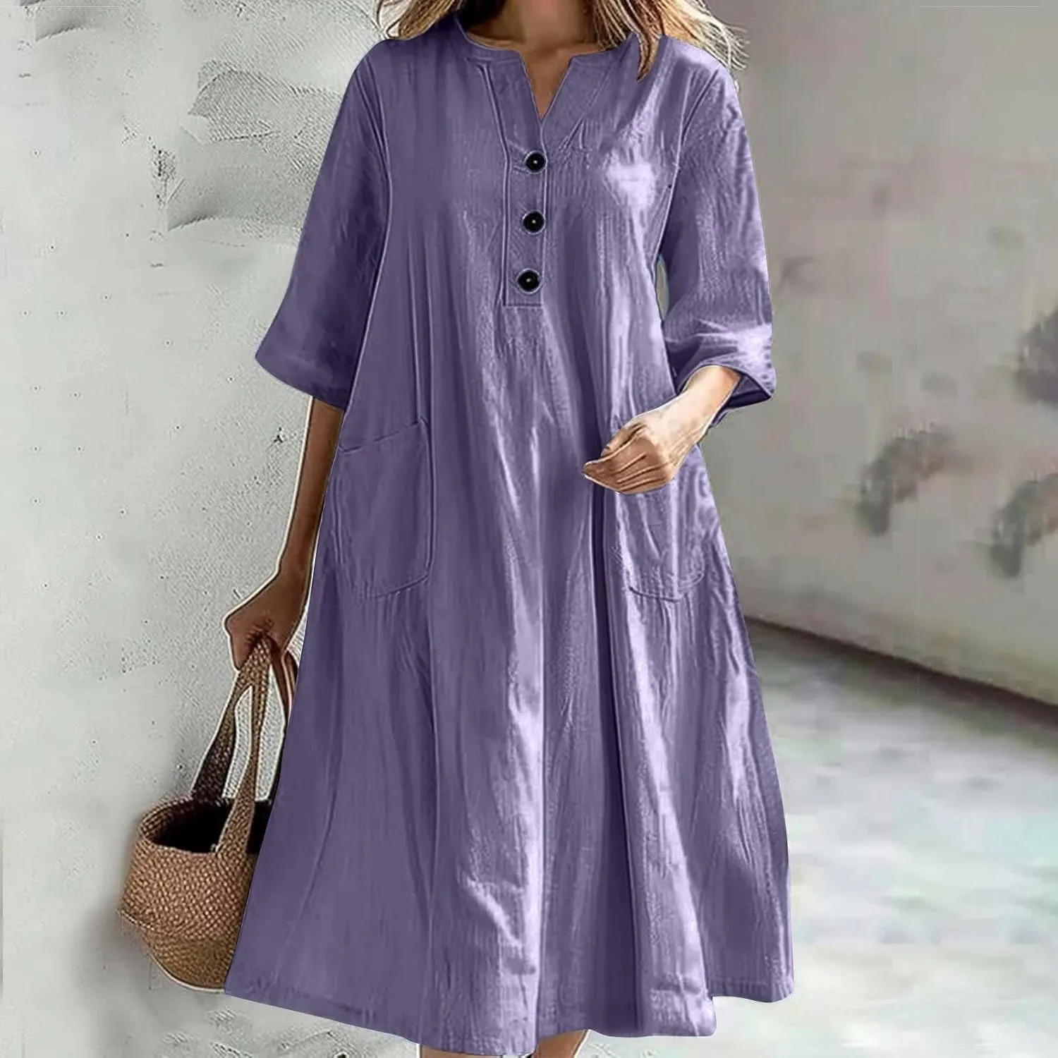 Preppy Linen Shift Dress for Women Solid Cute Half Sleeve Shift Wedding Dress Spring Lounge Church Hawaii Outfits