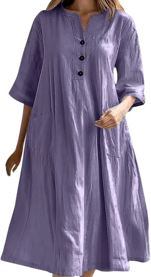 Preppy Linen Shift Dress for Women Solid Cute Half Sleeve Shift Wedding Dress Spring Lounge Church Hawaii Outfits