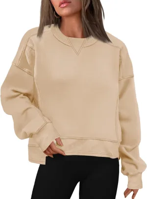 SENSERISE Womens Cropped Crewneck Sweatshirts Oversized Sweatshirt Fleece Pullover Crop Top Winter Fall Outfits
