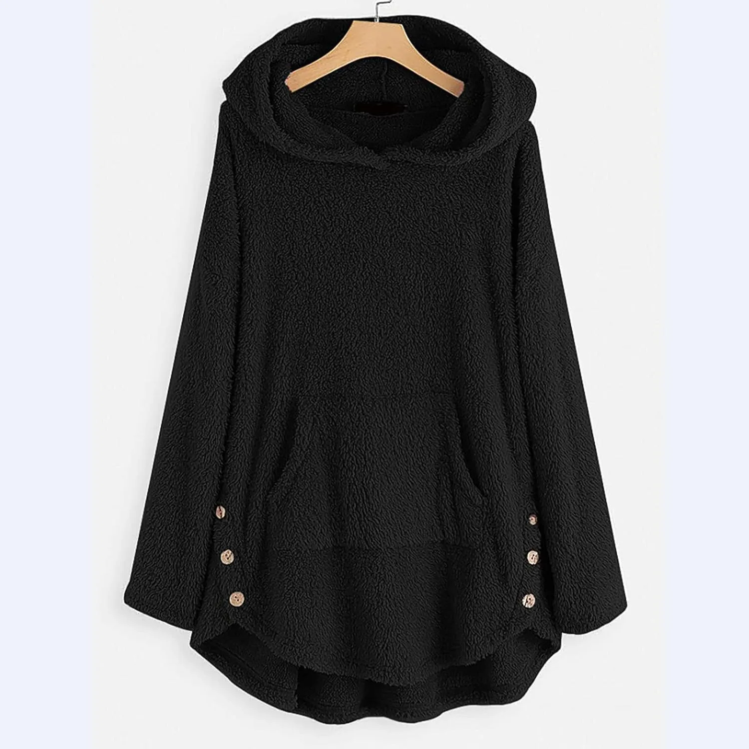 SGASY Womens Fuzzy Jacket Hooded Cardigan Open Front Buuton Coat Outwear with Pockets Womens Fall Fashion 2023
