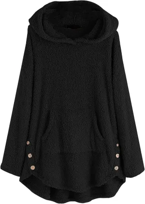 SGASY Womens Fuzzy Jacket Hooded Cardigan Open Front Buuton Coat Outwear with Pockets Womens Fall Fashion 2023