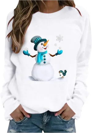 SHAOBGE T Shirt Print Long-sleeved Christmas Women's Casual Sweatshirt Pullover Blouse Women's Blouse Tech Short