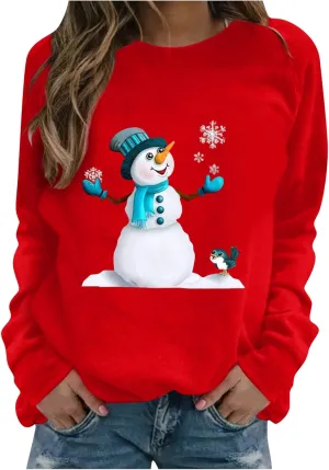 SHAOBGE T Shirt Print Long-sleeved Christmas Women's Casual Sweatshirt Pullover Blouse Women's Blouse Tech Short