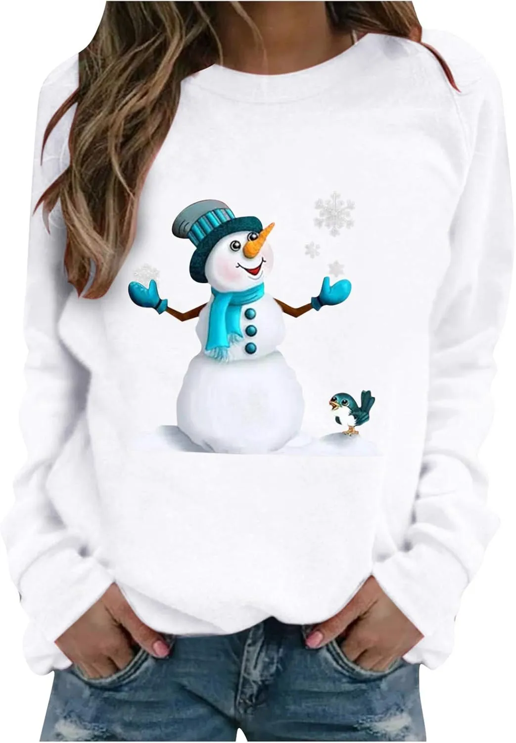 SHAOBGE T Shirt Print Long-sleeved Christmas Women's Casual Sweatshirt Pullover Blouse Women's Blouse Tech Short