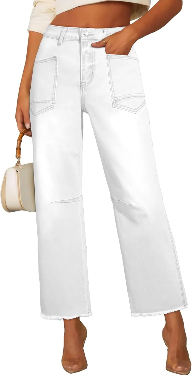 SHEWIN Straight Leg Jeans for Women High Waisted Stretchy Jeans Wide Leg Ankle Denim Pants with Pockets
