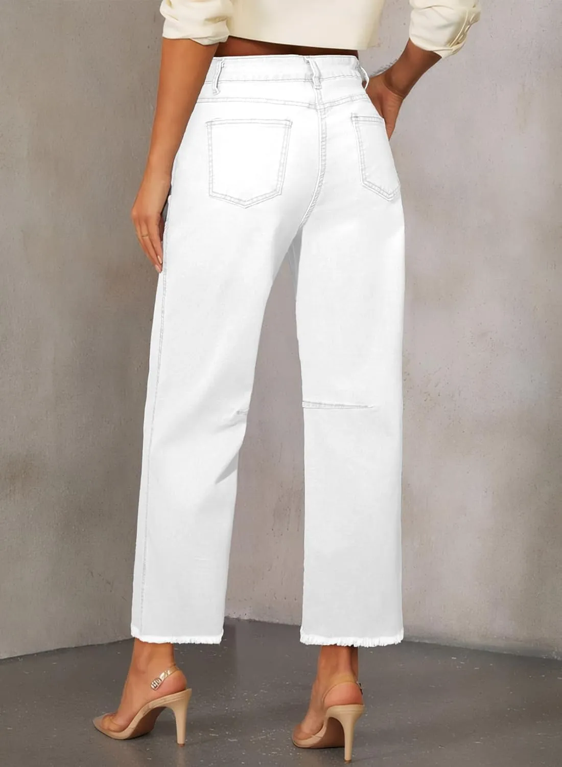 SHEWIN Straight Leg Jeans for Women High Waisted Stretchy Jeans Wide Leg Ankle Denim Pants with Pockets