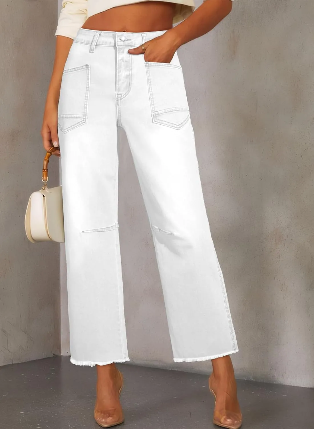 SHEWIN Straight Leg Jeans for Women High Waisted Stretchy Jeans Wide Leg Ankle Denim Pants with Pockets