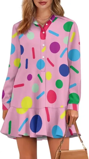 Shirt Dresses for Women Shirt Dresses with Side Pockets Long Sleeve Blouse Tops Vintage Evening Dress