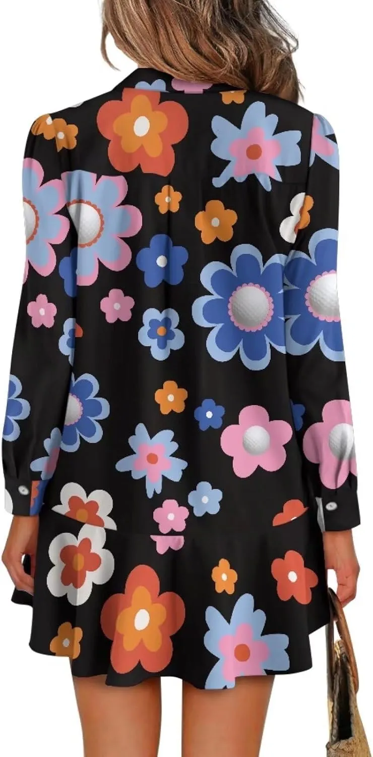 Shirt Dresses for Women Shirt Dresses with Side Pockets Long Sleeve Blouse Tops Vintage Evening Dress