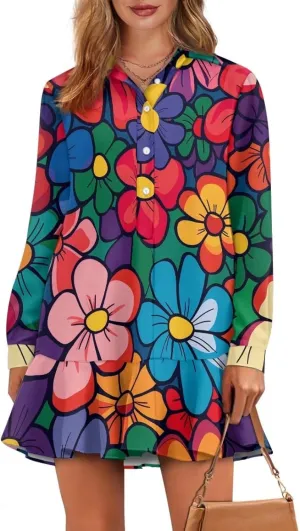 Shirt Dresses for Women Shirt Dresses with Side Pockets Long Sleeve Blouse Tops Vintage Evening Dress