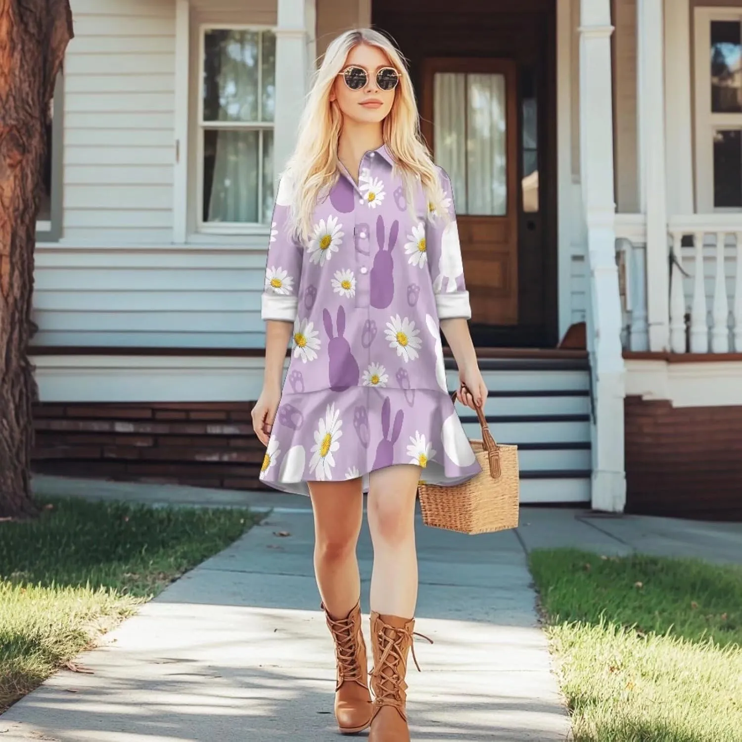 Shirt Dresses for Women Shirt Dresses with Side Pockets Long Sleeve Blouse Tops Vintage Evening Dress