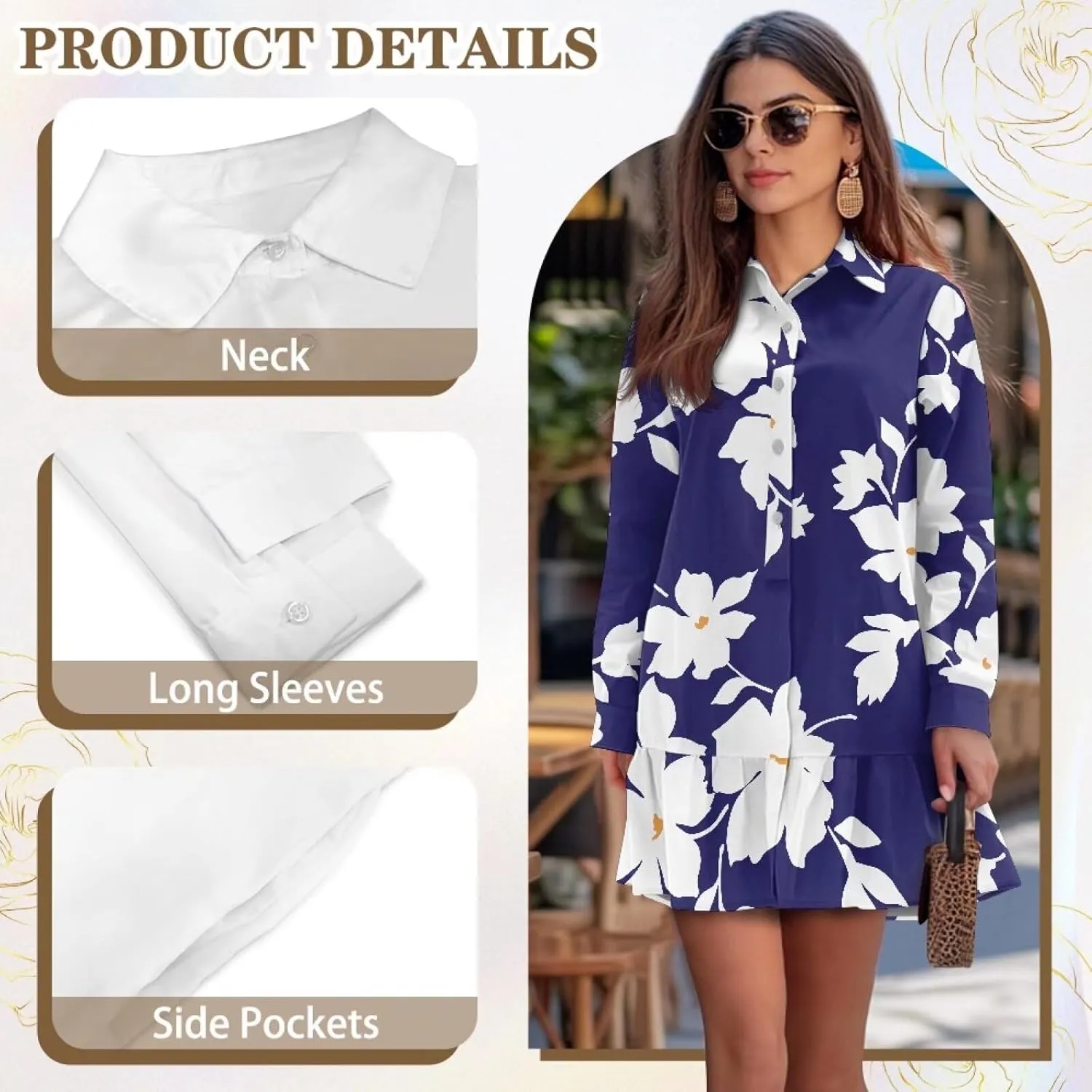 Shirt Dresses for Women Shirt Dresses with Side Pockets Long Sleeve Blouse Tops Vintage Evening Dress