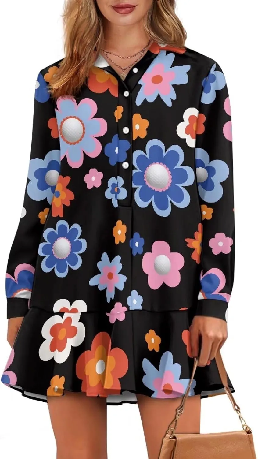 Shirt Dresses for Women Shirt Dresses with Side Pockets Long Sleeve Blouse Tops Vintage Evening Dress