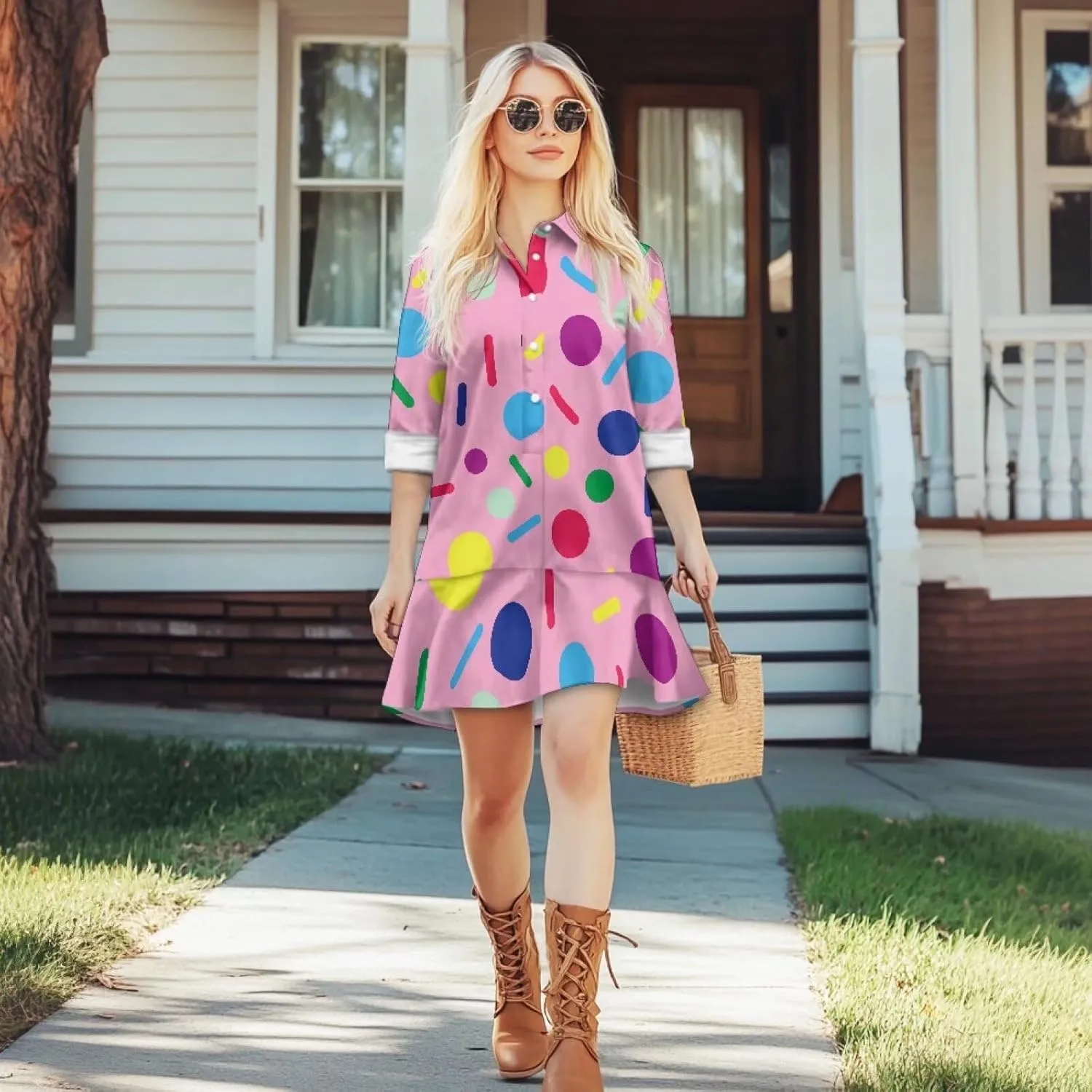 Shirt Dresses for Women Shirt Dresses with Side Pockets Long Sleeve Blouse Tops Vintage Evening Dress