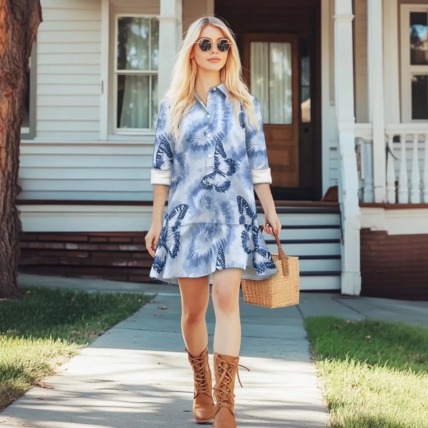 Shirt Dresses for Women Shirt Dresses with Side Pockets Long Sleeve Blouse Tops Vintage Evening Dress