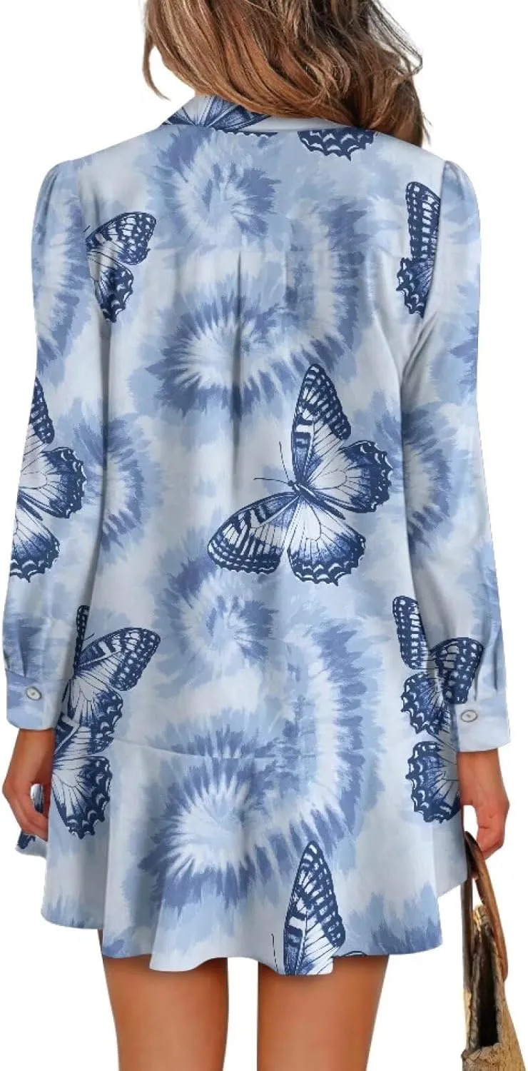 Shirt Dresses for Women Shirt Dresses with Side Pockets Long Sleeve Blouse Tops Vintage Evening Dress