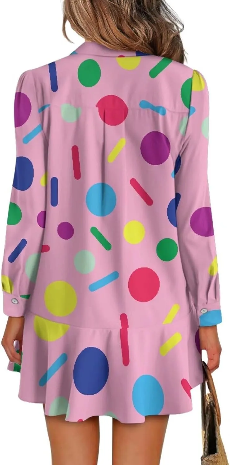 Shirt Dresses for Women Shirt Dresses with Side Pockets Long Sleeve Blouse Tops Vintage Evening Dress