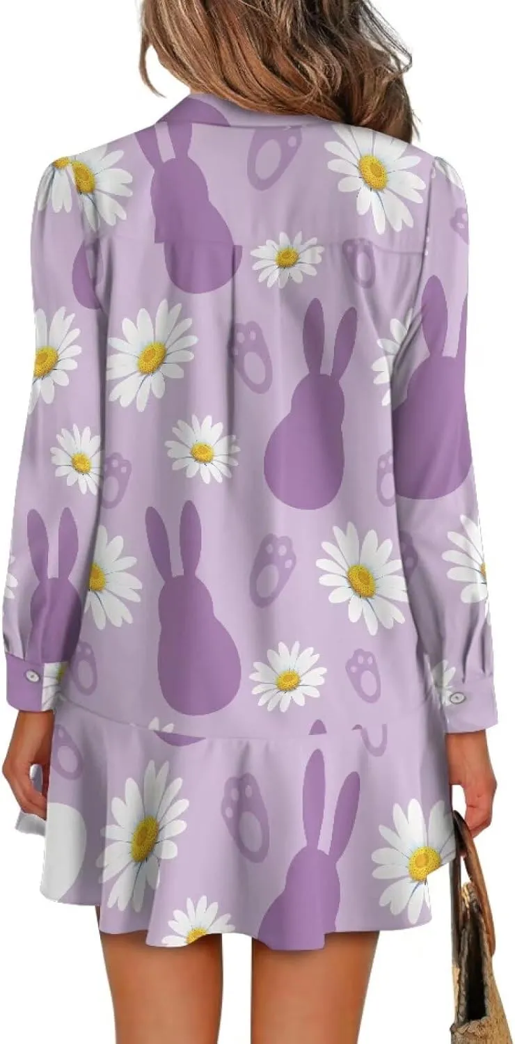 Shirt Dresses for Women Shirt Dresses with Side Pockets Long Sleeve Blouse Tops Vintage Evening Dress