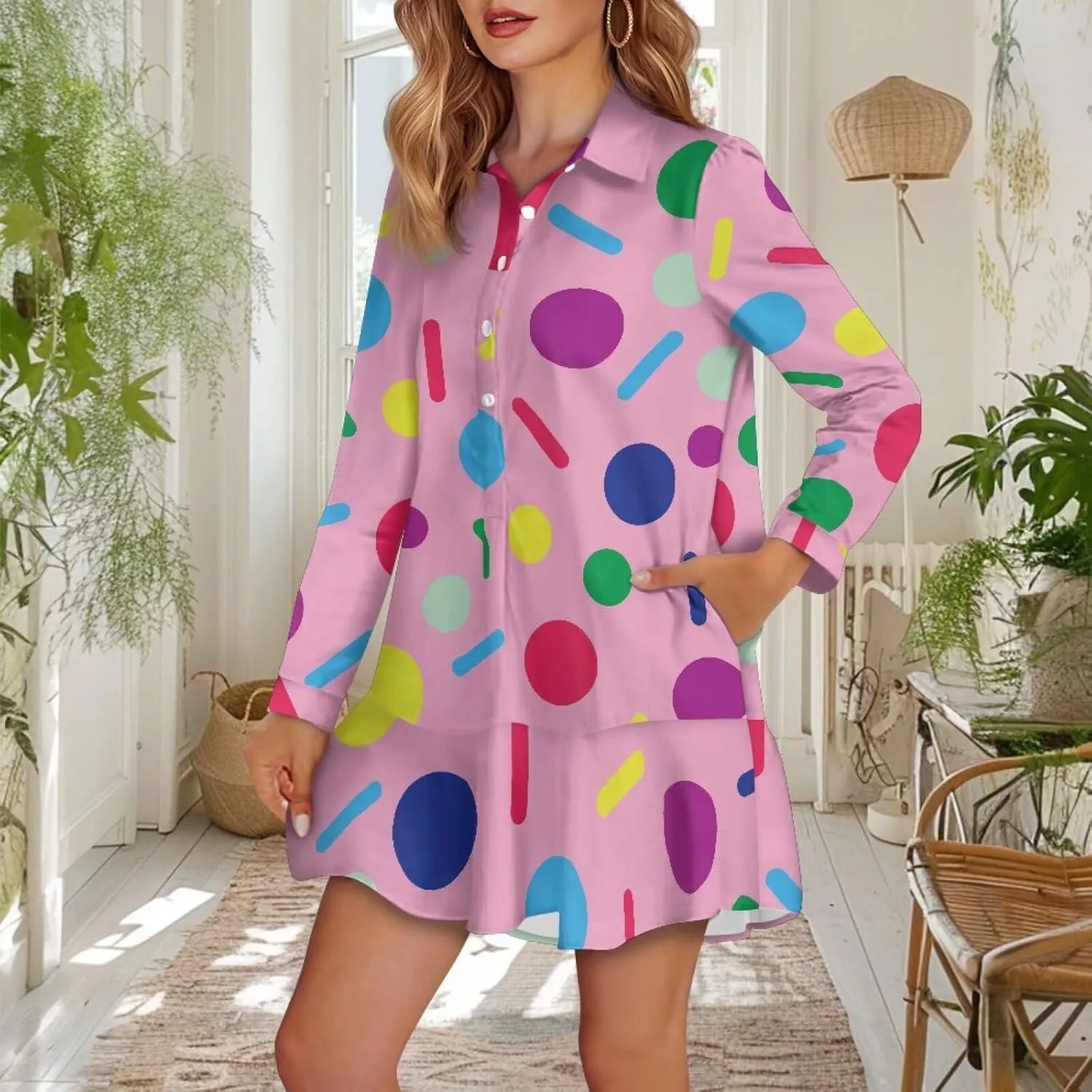 Shirt Dresses for Women Shirt Dresses with Side Pockets Long Sleeve Blouse Tops Vintage Evening Dress