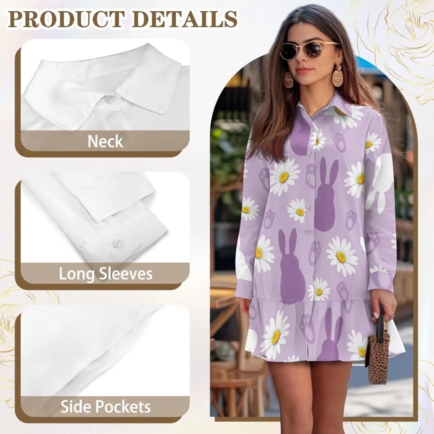 Shirt Dresses for Women Shirt Dresses with Side Pockets Long Sleeve Blouse Tops Vintage Evening Dress