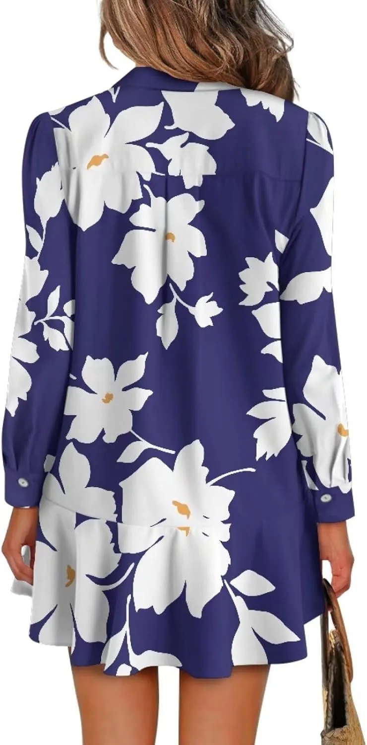 Shirt Dresses for Women Shirt Dresses with Side Pockets Long Sleeve Blouse Tops Vintage Evening Dress