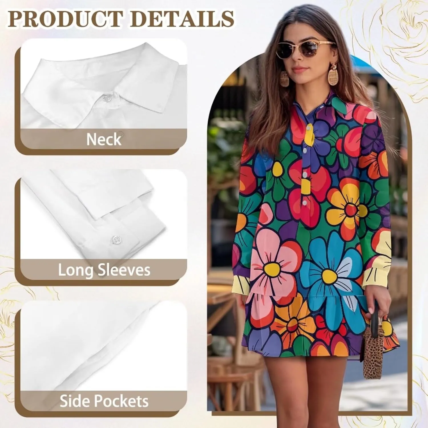 Shirt Dresses for Women Shirt Dresses with Side Pockets Long Sleeve Blouse Tops Vintage Evening Dress